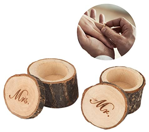 AUNMAS 2 Stücke Ehering Box Vintage Hochzeit Ring Container Schmuck Halter Aufbewahrungskoffer für Hochzeit Verlobungsfeier Valentinstag (01#)