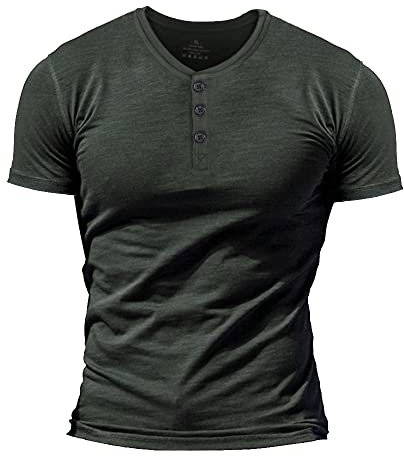 Men's Slub Henleys T-Shirt Short Sleeve Lightweight Relaxed Fit Casual with 3 Buttons Placket Round Neck Shirts Color Dark Grey Size S