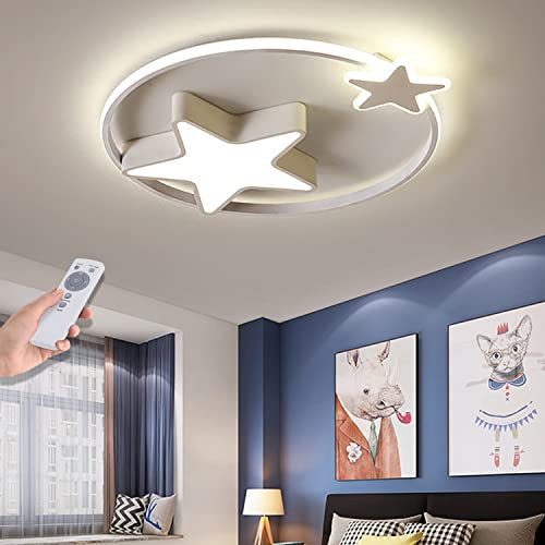 HYKISS Deckenleuchte LED Moderne Kinderlampe Kinderzimmer Jungen Mädchen Deckenlampe Sternenhimmel Lampe Dimmbar Mit Fernbedienung Interior Schlafzimmer Lichter Wohnzimmer Pendellampe,Weiß,55cm36W