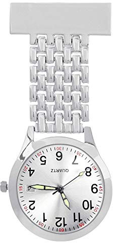 Yideng Nurse Fob Watch with Adjustable Date, Stainless Steel Quartz Doctor Pocket Watches Men Women Lapel Pin Watch Clip-on Hanging Medical Pocket Watch (A, Silver)