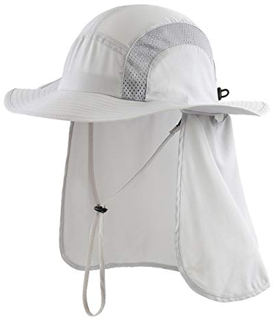 Magracy Outdoor Herren UPF 50+ Sonnenschutz Safari Hut Sommer breite Krempe Sonnenhut mit Nackenklappe, hellgrau, Einheitsgröße