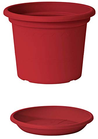 Euro3plast Geo Blumentopf mit Untersetzer 12 Größen und 9 Farben zur Wahl (40 cm, Rot)