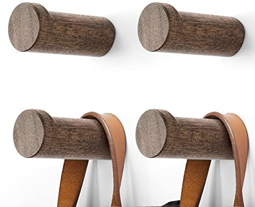 Appendiabiti in legno da parete (7,6 cm), 4 ganci per cappello, cappello, appendiabiti da parete, appendiabiti in legno per appendere cappello, asciugamani, borsa, corda (grigio scuro)