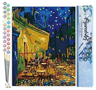 Figured'Art Peinture par Numéro Adulte Van Gogh - Café - Activité Manuelle Kit de Loisir Créatif DIY Numéro d'Art Complet - 40x50cm sans châssis en bois