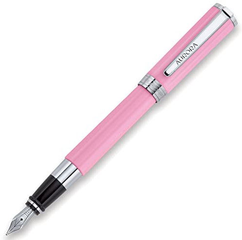 Aurora Tu Stylo plume en résine rose avec capuchon chromé Plume en acier chromé Calibre M Boîte cadeau
