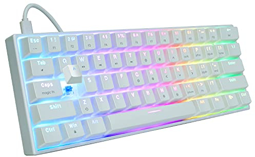FANTECH MAXFIT61 RGB Wired 60% Mechanical Keyboard, 61 Keys Hot Swappable Type-C Programmable Gaming Keyboard, Outemu Blue Switch, White