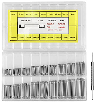 Dreamark 360 Stück Premium Edelstahl Federstege Set 6-23mm Uhrenwerkzeug Professionelle Uhr Entferner Repair Tool Set Uhrenstifte 18 Verschiedenen Größen (Ø) 1,50mm