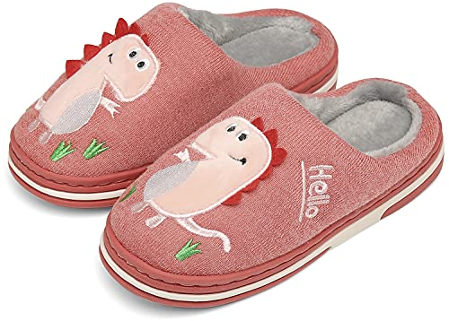 INMINPIN Inverno Pantofole da Casa Bambini Caldo Peluche Pantofola da Invernali Carino Dinosauro Comode Ciabatte Interne di Cotone per Ragazze Ragazzi,Rosa Grigio,27/28 EU = Fabbricante 28/29