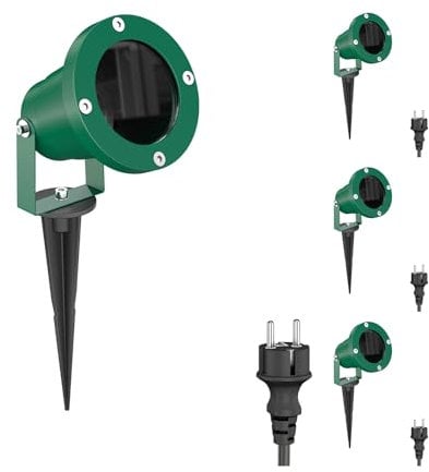 ledscom.de 4 Stück Gartenstrahler DUK mit Erdspieß für außen, IP65, Stecker, grün, 1 x GU10 max. 15W