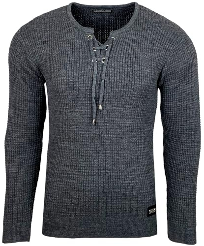 Subliminal Mode - Maglione Over da uomo con collo arrotondato cordoncino di chiusura chic e alla moda lavorato a maglia idea regalo Natale invernale BX52132