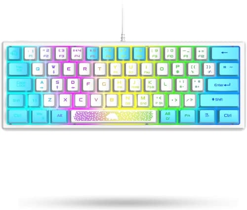 LexonElec K61 60% Prozent Gaming Bunte Tastatur Mini Weiß Und Blau Pc RGB Beleuchtung - UK Layout QWERTY Aesthetic Keyboard Cute - Mechanische Fühlen Ergonomie Kawaii - Für Laptop Computer