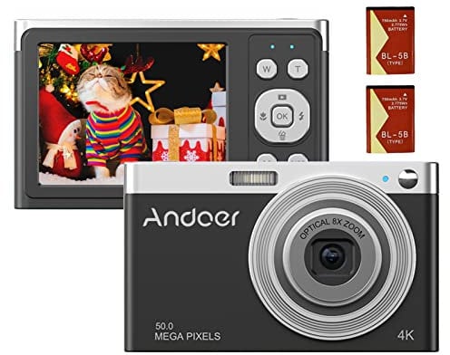 Andoer Portable 4K Digital Camera Video Camcorder 50MP 2.88 Inch IPS Screen Auto Focus 16X Zoom (8X Optical and 8X Digital) Face Detection Anti-Shake Built-in Flash