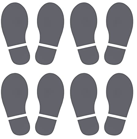 PATIKIL 200x83mm Fußabdruck Aufkleber Dunkelgrau, 4 Paare PVC Bodenmarkierung Fußabdrücke Aufkleber Böden Wand Decke Treppen Klassenzimmer Stadion Einkaufszentrum U-Bahnen Bushaltestelle