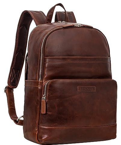 STILORD 'Milan' Laptop-Rucksack Damen und Herren Echt-Leder 13,3-14 Zoll ideal als Business-Rucksack Notebookrucksack Arbeitsrucksack und Reiserucksack, Farbe:sonora - cognac
