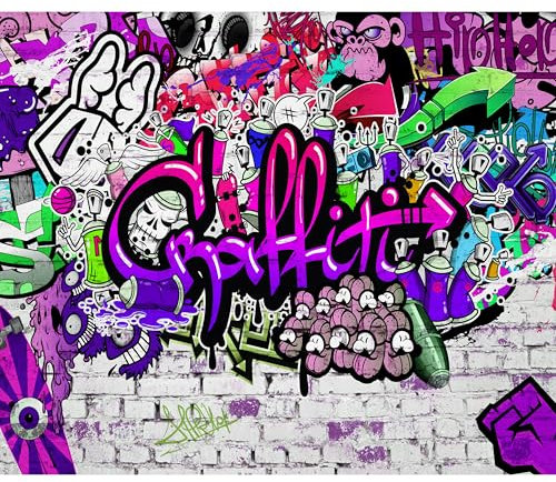 decomonkey Premium Fototapete Graffiti Jugendzimmer 300x210 cm XL Tapete Fototapeten Vlies Tapeten Vliestapete Wandtapete moderne Wandbild Wand Schlafzimmer Wohnzimmer Street art