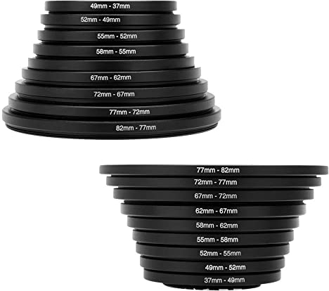zalati Filter Ring Adapter Set 18pcs Filter Adapter Rings Metal for Camera Len Filters - 9pcs Step Up & 9pcs Step Down Rings