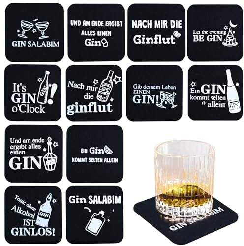 12pcs glasuntersetzer Filz Tisch Untersetzerset gintrinker Filzuntersetzer Tischuntersetzer Gin Geschenk mit lustigen Spruch für Kerzen Tassen Bar Wein Getränke Glas Geburtstag Weihnachten Geschenke