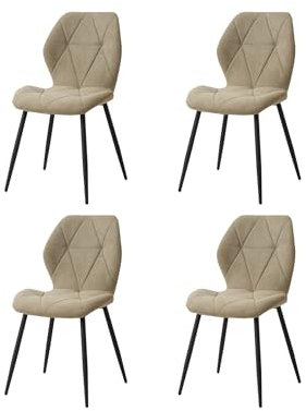 GrandCA HOME Juego de 4 Sillas de Comedor, Sillas de Comedor Tapizadas, Sillas de Cocina Nórdicas, Sillas Acolchadas con Patas de Metal, Cojines de Tela de Rombos, Frijol Verde-R