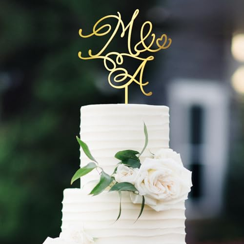 Party to Be Cake Topper Personalisiert Hochzeitstorte Deko in Holz oder Acryl Initialen der Braut und Bräutigam Kuchen Dekoration (Design 02)