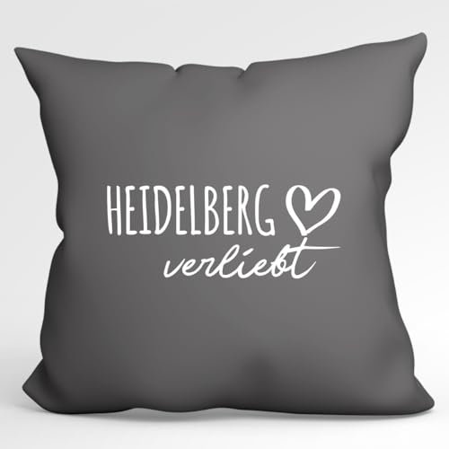 Huuraa Kissen Heidelberg verliebt Deko Zierkissenbezug 40x40cm Steel Grey mit Namen deiner Lieblingsstadt in Baden-Württemberg Geschenk Idee für Freunde und Familie