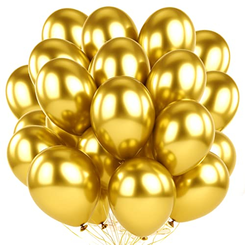 50 Stück Luftballons Gold, Metallic Ballons Gold, 12 Zoll Metallicfarben Latex Ballons, Helium Luftballons Metallic, Metallic Goldene Luftballons für Hochzeit, Geburtstag Deko, BabyParty, Partydeko