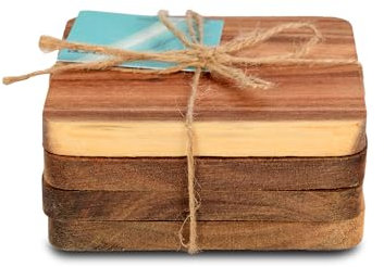 Holz Untersetzer 4er Set | Braun | Rechteckig Rutschfest und Isoliert | Für Glas Kaffee Bar Küche | Wiederverwendbar und Saugfähig | Ø10x1cm