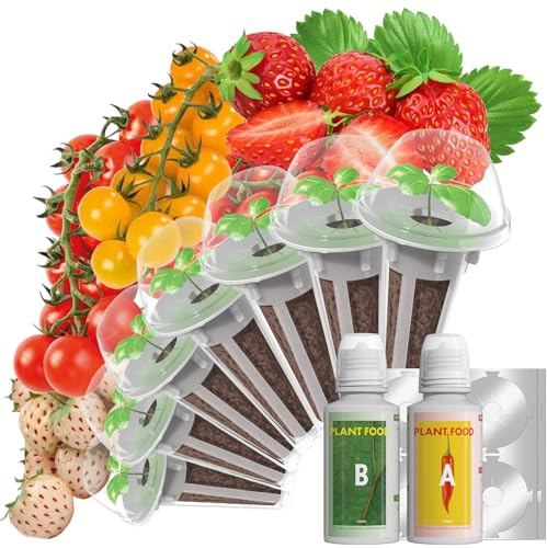 Cápsulas de semillas de fresa para AeroGarden, Ahopegarden, sistema de cultivo hidropónico iDOO, 350 semillas + germinación, incluyendo tomate rojo cereza, tomate cherry dorado, fresa blanca, fresa