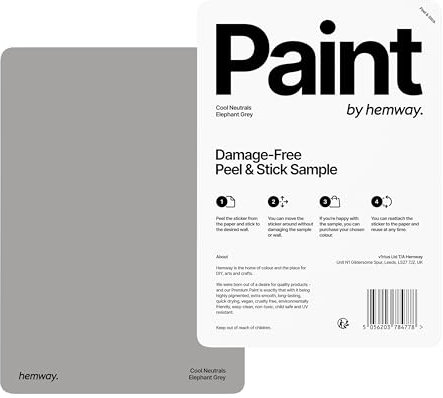 Hemway - Peel & Stick Sample for Our Interior Paint - Elephant Grey | A5 Damage-Free, Accurate Colour Swatch | Test Our Matt Finishes for Interior Decor | Easy to use and eco-friendly