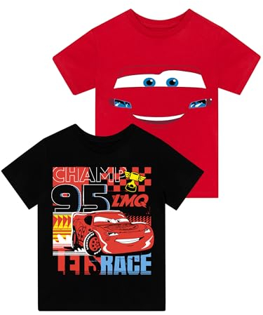 Disney T-Shirt 2 Pack | Lightning McQueen Tshirt | Autos Jungen T Shirt | T-Shirts Zweierpack | Rot | 128