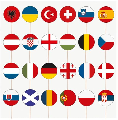 AK Giftshop Football Euro Flag Toppers Decorations 24 National Team Food Picks (24 Pack)