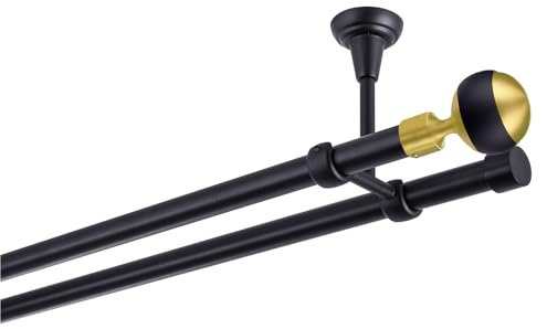 Gardinenstange 280 cm lang 2-läufig schwarz -gold Vorhangstange 19 mm Deckenbefestigung
