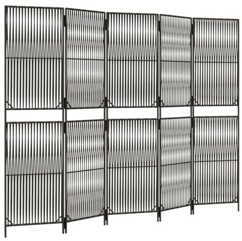 5-teilig Paravent, 245 x 180 cm Poly Rattan Paravent Raumteiler Faltdesign Trennwand Sichtschutz Spanische Wand Raumtrenner für Wohnzimmer Balkon, Grau