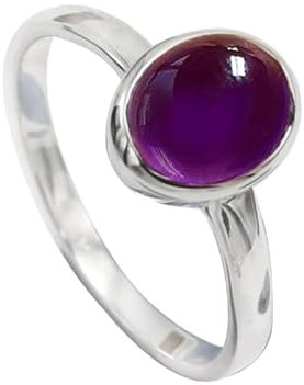 JEWELFORCE 925 Sterling Silber Cabochon Amethyst Edelstein Ring Herren Damen Stein Band Ring Alle Größen Ring Handgefertigter Schmuck JSR-1078BW_66 (21.0)
