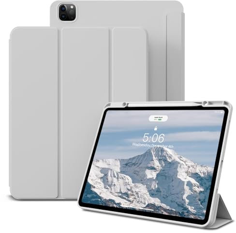 KVTVOU Hülle für iPad Air 13 Zoll 2024 M2, für iPad Pro 12,9 Zoll 2022/2021 (6. / 5. Generation), TPU Flexible Weich Tragbar Schutzhülle mit Stifthalter für iPad Pro 12.9 Zoll, Grau