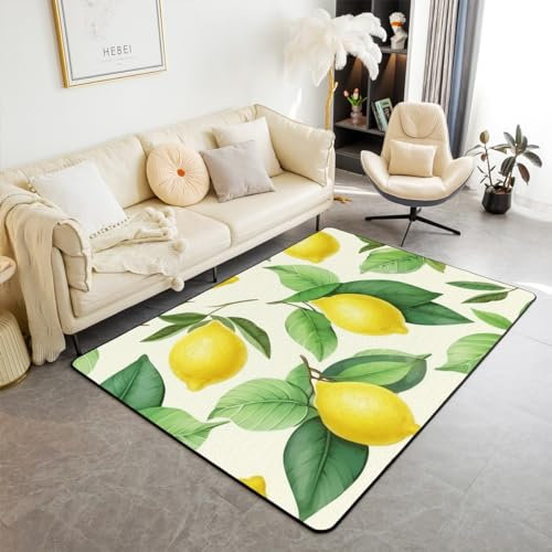 Homemissing Zitrone Teppich 100x150cm Tropisch Obst Drucken Super Weich Wohnzimmerteppich Sommer Vacation Stil Wetterfest Modern Teppich Natural Thema Outdoor Teppich für Küche Balkon Wohnzimmer