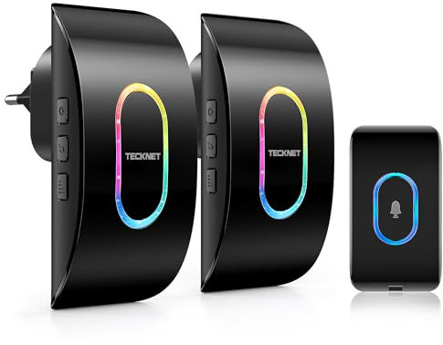 TECKNET Türklingel IP65 Funkklingel aussen wasserdicht, 400m Reichweite funkklingel 2 empfänger, 60 Melodien klingel haustür, 5 Lautstärkestufen,Mit LED-Blitz