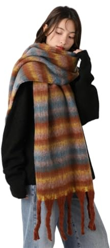 YRUIIA Großer Winter Schal für Frauen - Verdickte Karierte Plaid Extra Groß und Weich - Warm in Regenbogenfarben