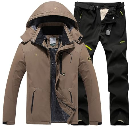 Generisch Combinaison de ski pour homme - 2 pièces - Imperméable - Avec capuche - Coupe-vent - Vêtement de ski - Vêtement de ski chaud - Veste et pantalon, B01 bleu, XXL