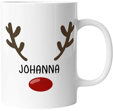 Moderne Weihnachtstasse personalisiert mit Namen | Tasse zu Weihnachten Keramik Kaffeetasse Weihnachtsmotiv Nikolaus Geschenk für Kinder Rentier Gesicht | mug-xmasZ-5