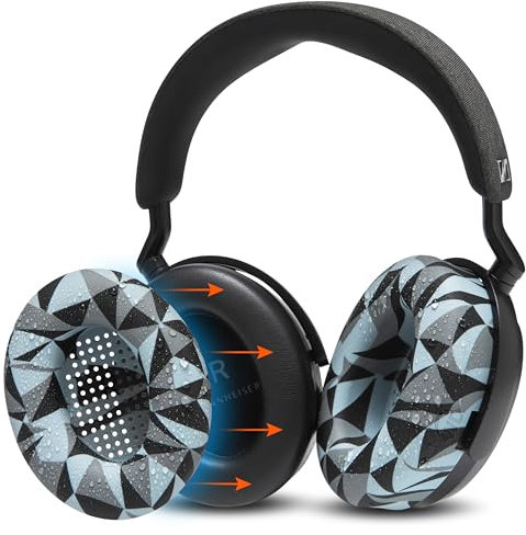 WC SweatZ Momentum 4 - Fundas de Almohadillas patentadas para Auriculares inalámbricos supraaurales Sennheiser Momentum 4 de Wicked Cushions | Resistentes al Sudor y fácilmente Lavables | Geo Grey