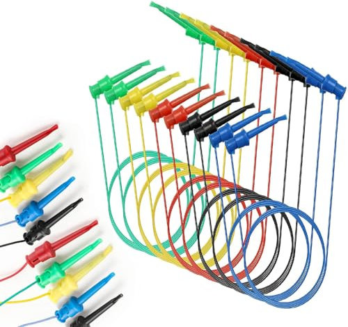 10 Pcs Multimeter Electrical Test Dual Lead Test Hook Clips - 5 Colors 20 AWG Silicone Flexible Test Cables for Electronic, Component, Testing Connecting