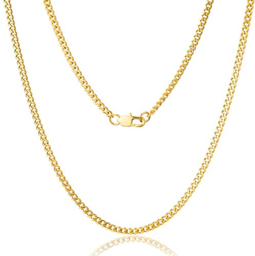 Sahoottie Goldkette Herren 51cm Lang 3mm Breit Panzerkette Herren Kubanische Edelstahl Gold Kette Männer Halskette Mann Edelstahlkette Männer Hip-Hop Kette