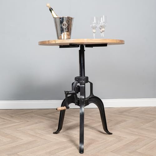 Elm home and garden Solid Mango Wood Cast Iron Metal Adjustable Dining Kitchen Table