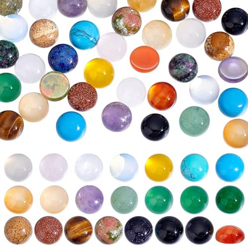 PH PandaHall 44 Stück Edelstein Cabochons 22 Stile Halbrunde Cabochons 8mm Quarzkristall Fliesen Cabochons Natürliche Synthetische Stein Edelsteine Für Die Herstellung von Ohrringen Und Halsketten