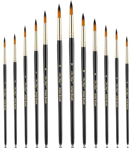 12Pcs Round Paint Brushes Small Artist Paint Brush for Acrylic Watercolor Paintbrush for Water Color Gouache, Ink, Tempera Painting
