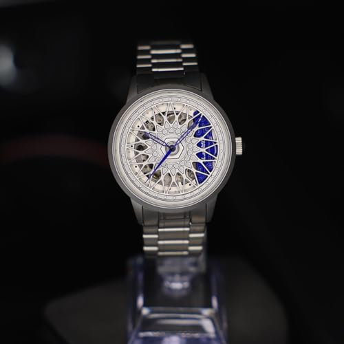 DriftElement Racing Automatic Rim Watch – Motorsport-inspirierte Automatikuhr mit einzigartigem Felgendesign (Blau)