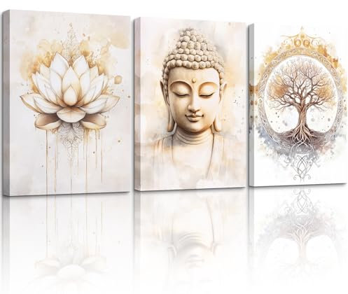 hyidecorart Wandbilder Wohnzimmer Groß, 30x40 cm Baum des Lebens Lotus Mandala Leinwand Bilder, ReligiöSe Bilder Schlafzimmer Aesthetic Büro Flur Zimmer Arbeitszimmer Treppe