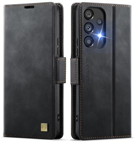 XYGLOW Handyhülle für Samsung Galaxy A52/A52S Hülle Klapphülle Premium PU Lederhülle Klappbar Kartenfach RFID Schutz Standfunktion Schutzhülle für Samsung A52/A52S Case Wallet Tasche Cover, Schwarz