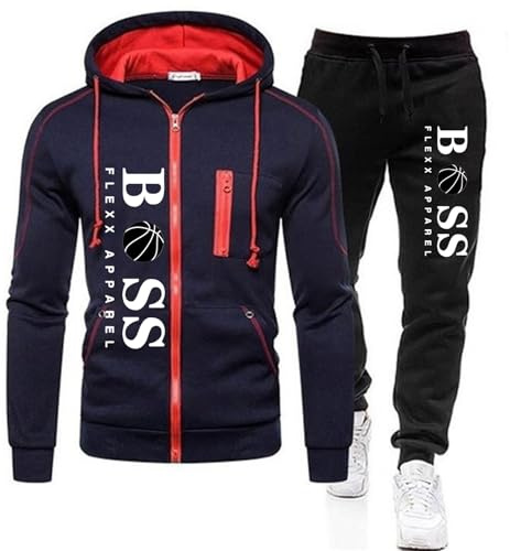 RUMAOZIA Tracksuit Set Men Regular Fit Sports Suit 2-Piece Jogging Suit Hip Hop Streetwear Teenager Sportswear Winter Padded Tracksuit with Hoodie and Jogging Pants Sports Suit, 3XL
