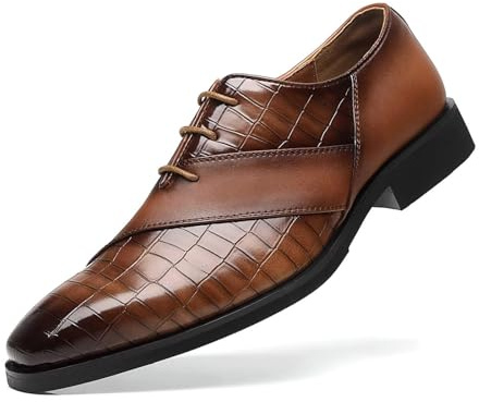 SANNAX Men's Lightweight Classic Formal Dress Oxford Shoes for Business Uniform Wedding, Size 7.5 Brown